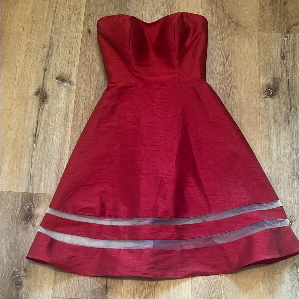 Alfred Sung Strapless Burgundy A-Line Dress Size 0 Dry Clean Has Pockets
